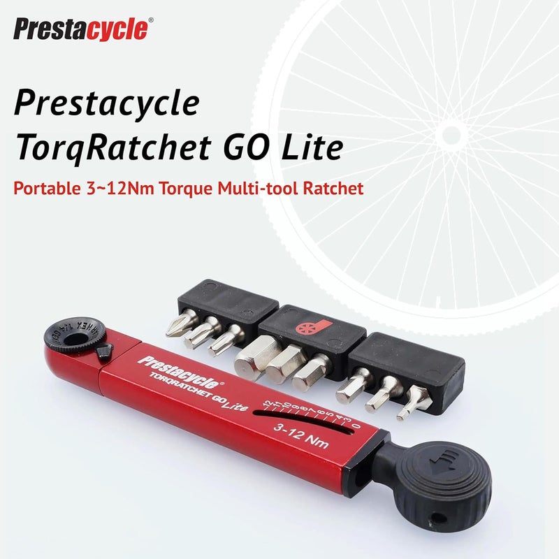 Prestacycle TorqRatchet GO Lite – Portable 3-12Nm Beam Torque Wrench & Ratchet Multi-Tool, 9 Hardened Bits, Lightweight Pocket Tool for Bike Repair, Compact 124mm, 46g, Compatible with ¼” Bits - Image 2